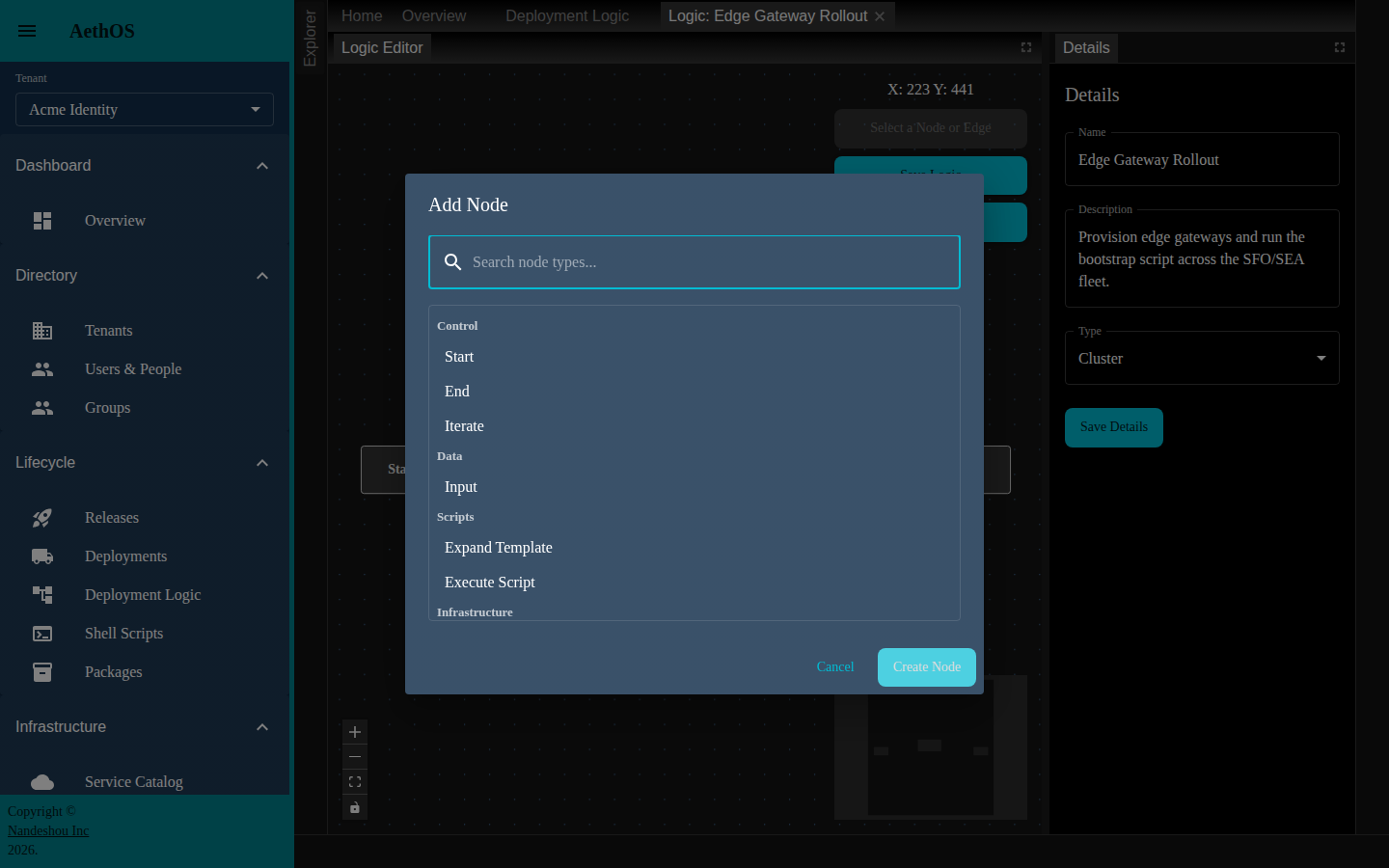 The deployment logic flow editor