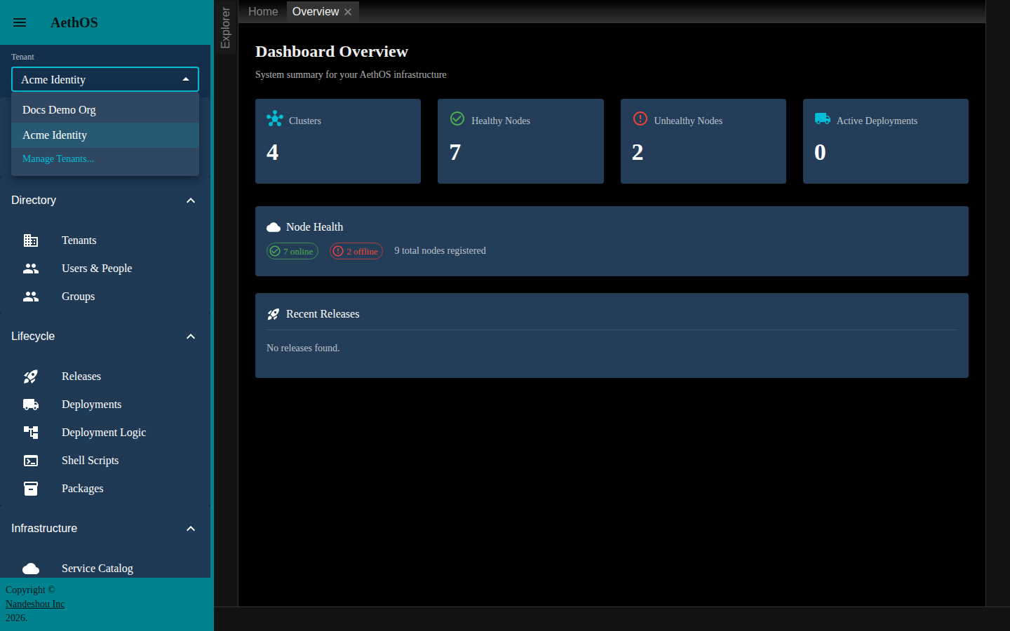 AethOS tenant switcher